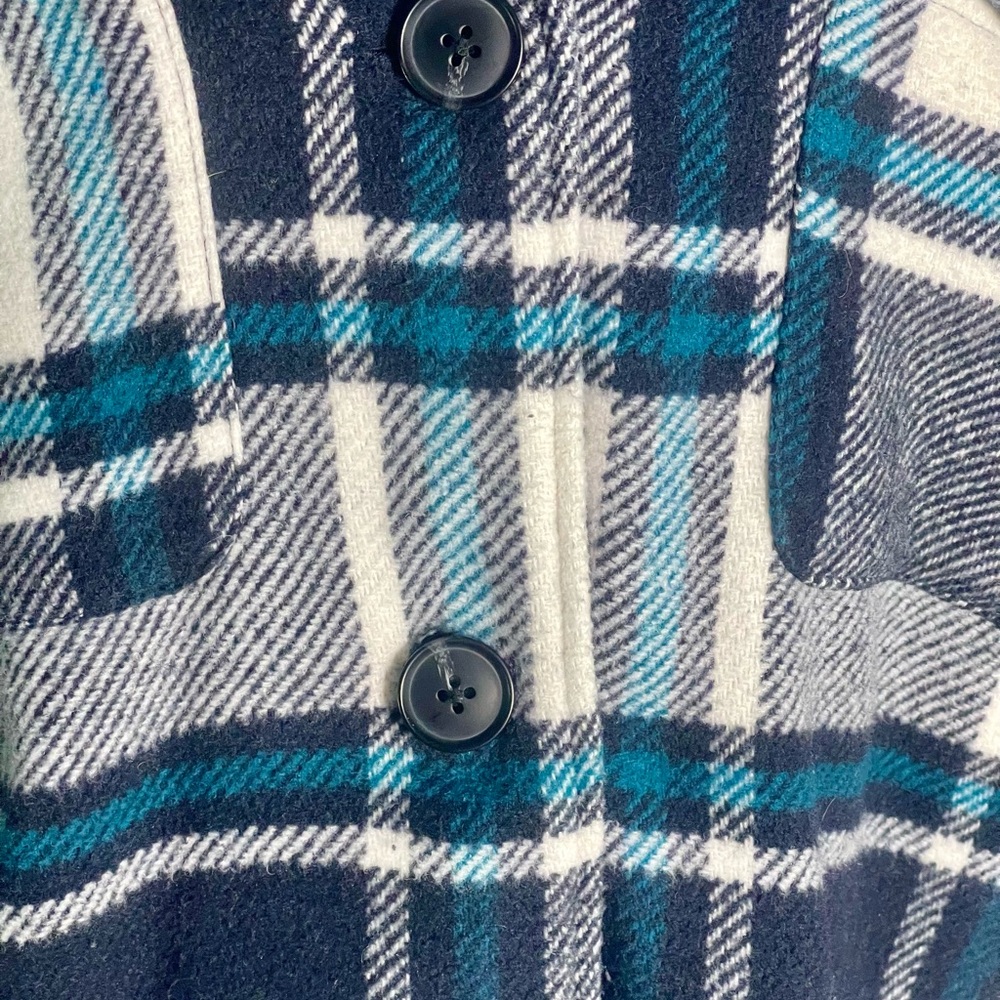 Size L Vigoss Oversized Plaid Flannel Shacket Shirt Jacket Turquoise Black White - Picture 3 of 10